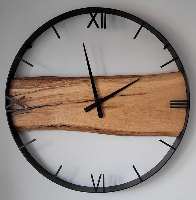 Zegar ścienny 60cm naturalne drewno dębowe. Loft, Rękodzieło Prezent