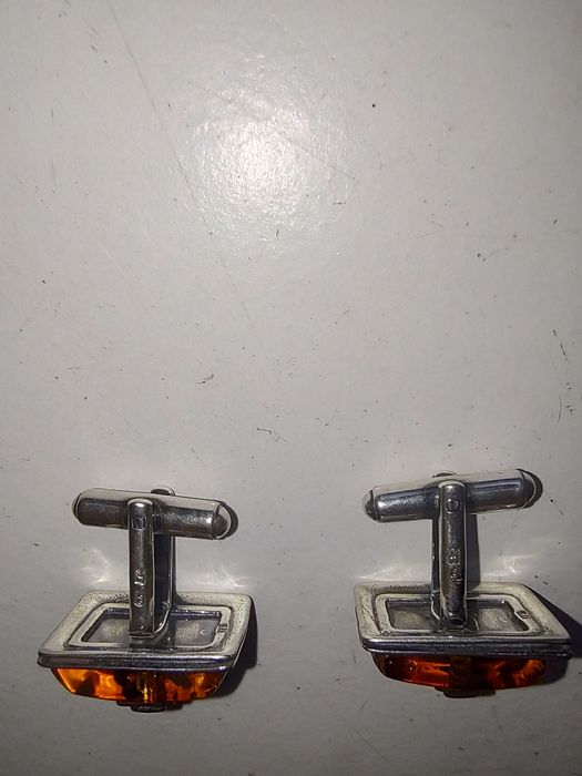 Spinki do mankietów bursztyn baltycki srebro