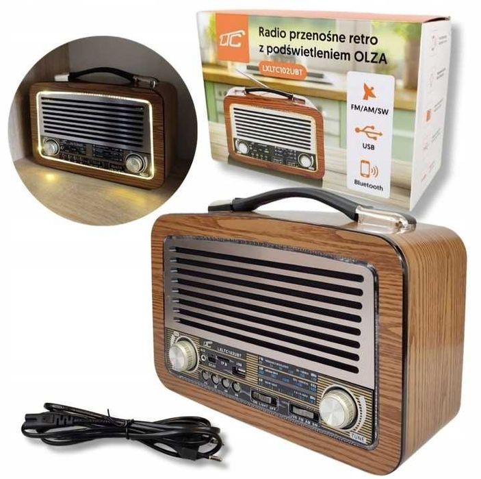 Radio przenośne OLZA LTC Retro z podświetleniem FM/AM/SW USB Bluetooth