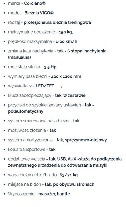 Bieżnia elektryczna  VIGO Eliton