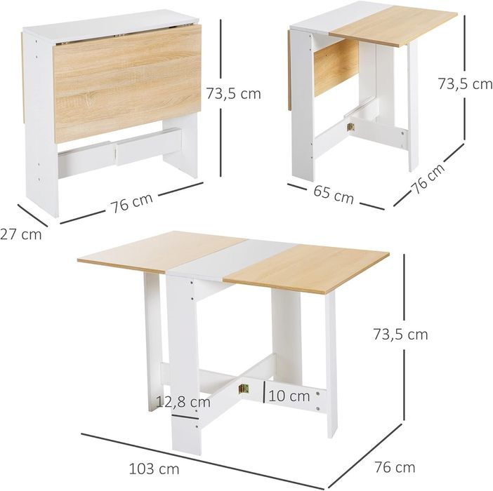 Mesa desdobrável com duas asas cozinha sala 103 x 76 x 73,5 cm - NOVA