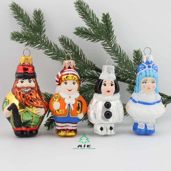 Szklane zabawki choinkowe - Pinokio Buratino 4 sztuki