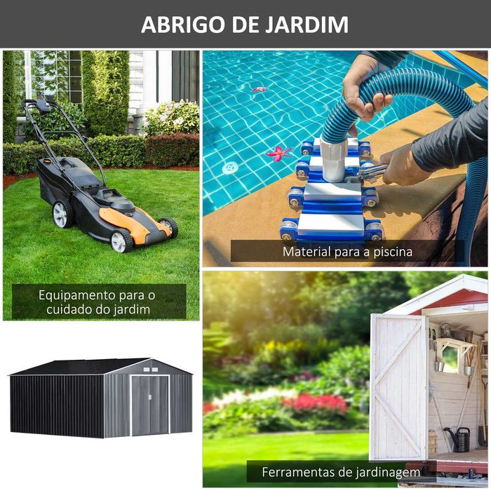 Abrigo de jardim grande 340x386x200 cm cinzento com ventilação