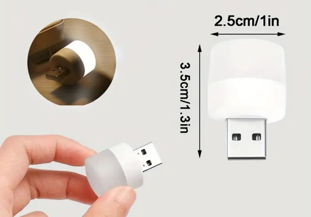 Міні USB LED нічник, біла лампочка