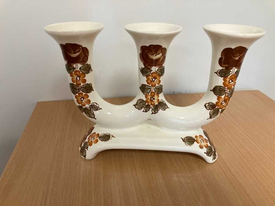 Świecznik trójramienny Koło fajans Vinted, kolekcja PRL