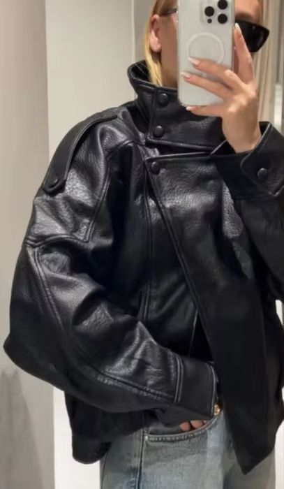 Косуха бомбер куртка шкіра з високим коміром в стилі Zara(м,с,л)люкс!