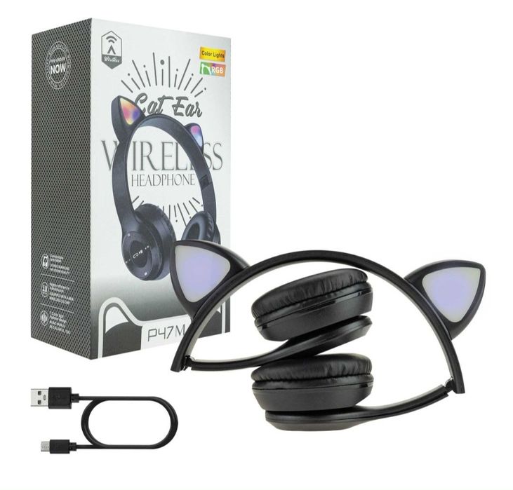 Słuchawki bezprzewodowe bluetooth LED kocie uszy