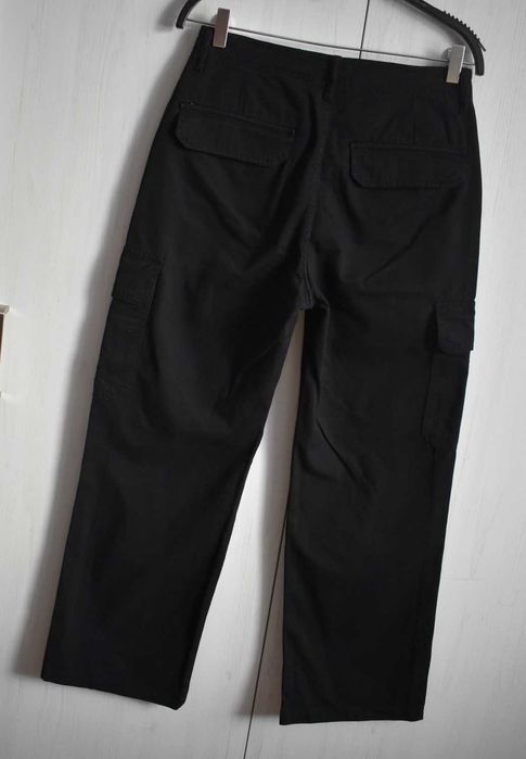 Spodnie S 36 luźne szerokie baggy cargo Zara bawełna z wysokim stanem