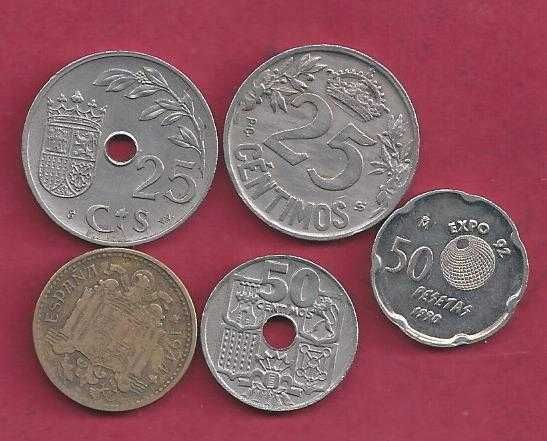 ESPANHA  LOTE  DE   5  MOEDAS     ANTIGAS