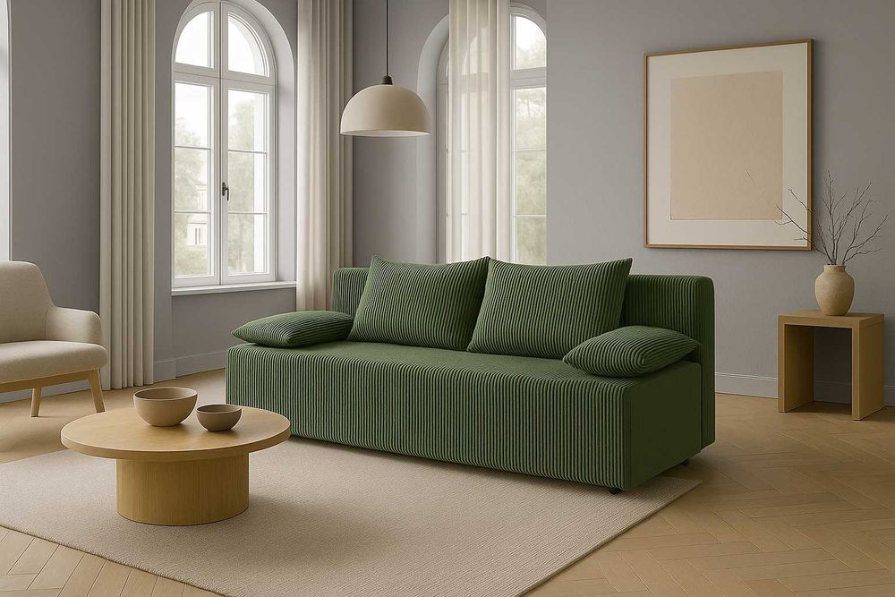 Sofa praktyczna rozkładana z wygodnym pojemnikiem na przechowywanie