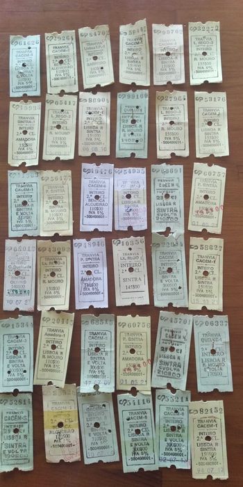 Bilhetes de transporte Antigos CP, LT, CFL, Carris com publicidade