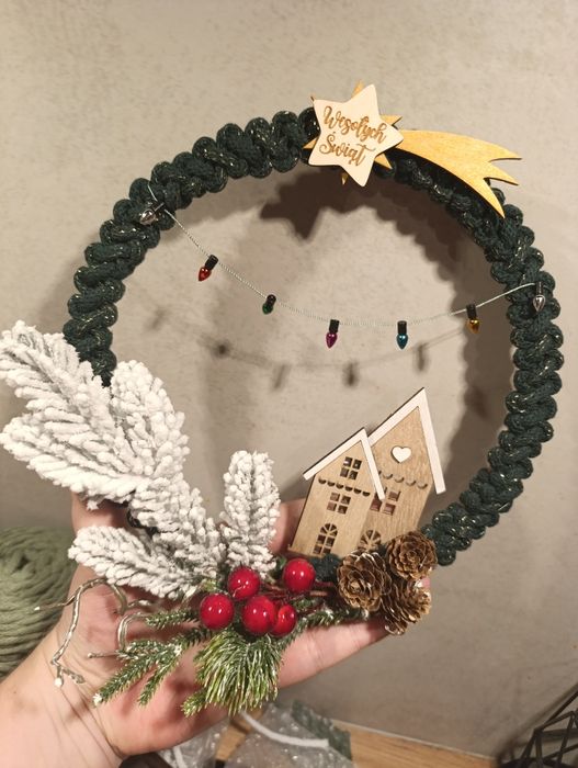 Wianek bożonarodzeniowy świąteczny dekoracja na ścianę stroik handmade