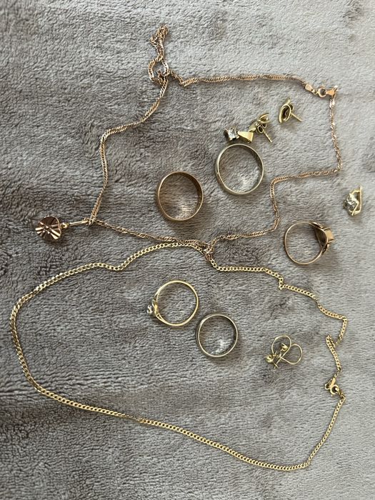 Złoto złom 585 obrączki łańcuszek kolczyki