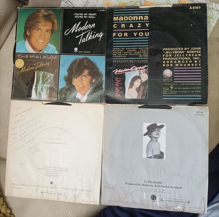 8Discos Vinil Pequenos Madonna /Modern Talking /Elton John/Lionel Rich