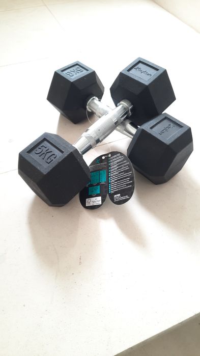Par de Halteres 5kg e 7.5kg  Hexagonais de Borracha Novos