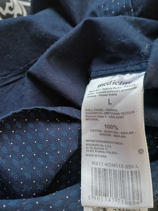 Granatowa koszula męska w kropki wzorki rozmiar L