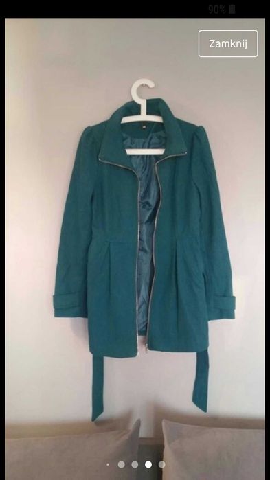 Turkusowy płaszcz jesienny z paskiem H&M 36 38