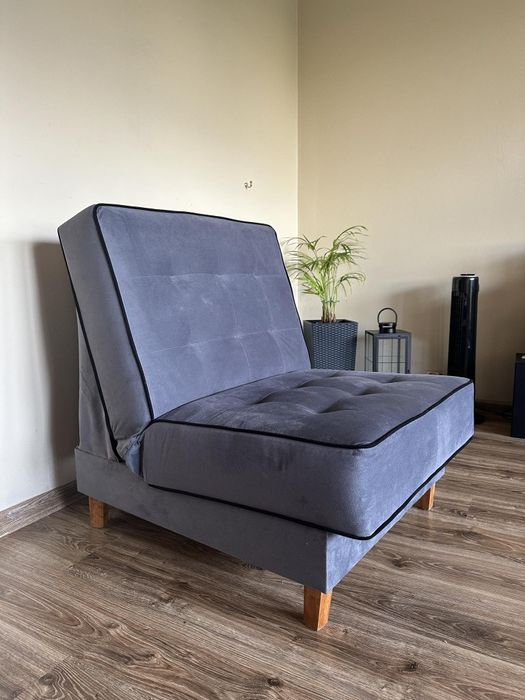Dozer fotel rozkładany szaro czarny sofa Stan bardzo dobry