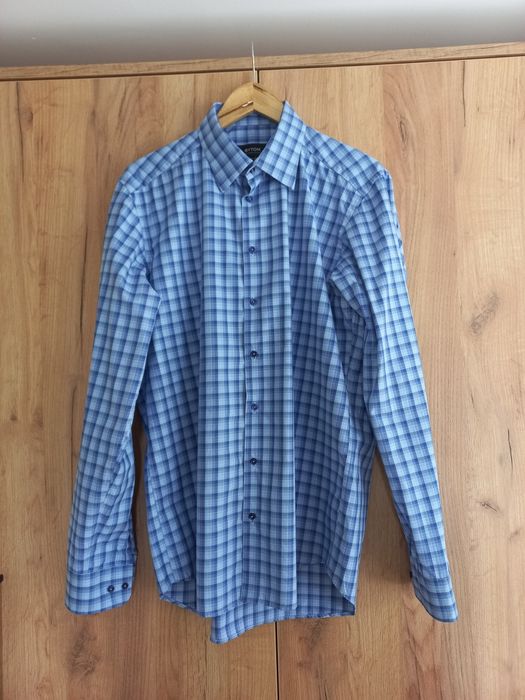 Bawełniana niebieska męska koszula w kratkę Bytom rozm. 188-194/42  XL