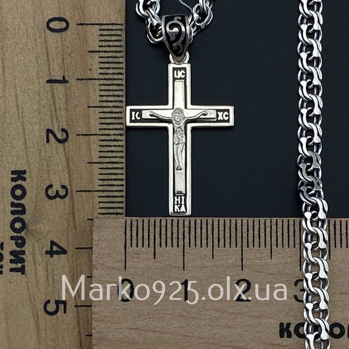 Срібний ланцюжок чоловічий з хрестиком 925 проби на шию