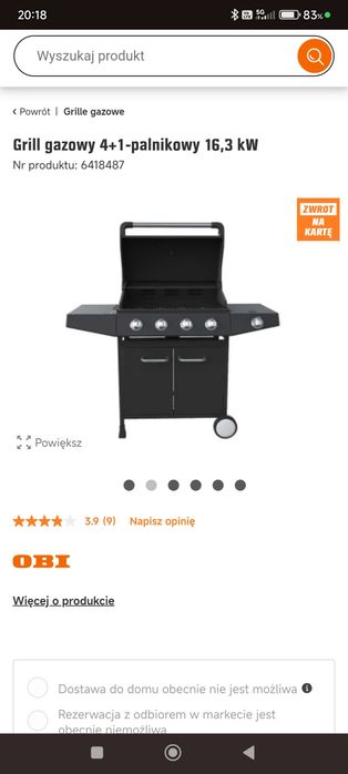 Nowy Grill gazowy 4 palnikowy, 16,3 kW