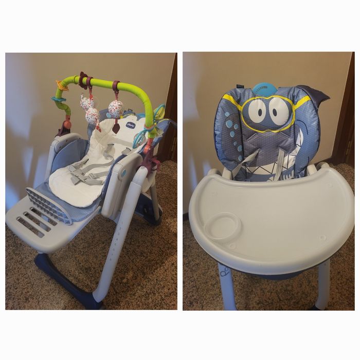 Cadeira refeição Chicco Polly2start tubarão + kit (espreguiçadeira)