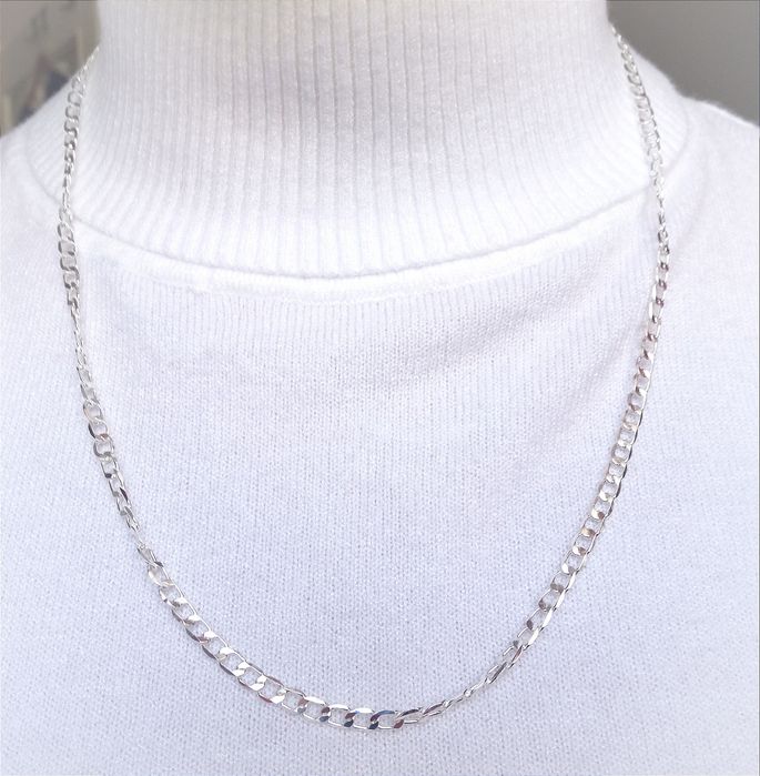 925 Posrebrzany jak Srebro Srebrny Łańcuszek Naszyjnik Pancerka 55cm