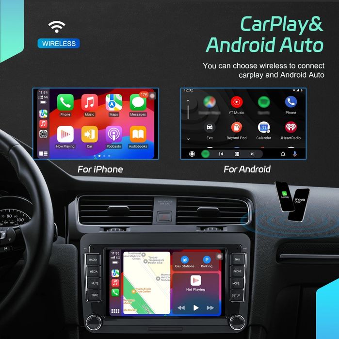 Rádio Android 15 7" VW/Seat/Skoda 6/128GB CarPlay/Auto S/Fios Wi-Fi BT