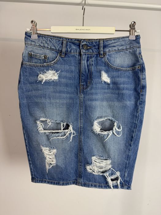 The Kooples jeansowa spodnica z przetarciami / dziurami