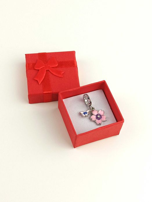 Nowa srebrna zawieszka do bransoletki modułowej charms kwiat z motylem