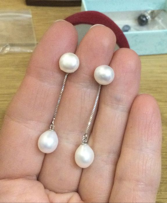 Срібні сережки справжні перли серебро каблучка підвіска