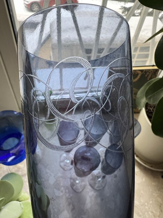 Кришталеві богемські шампанські бокали з синього кришталю