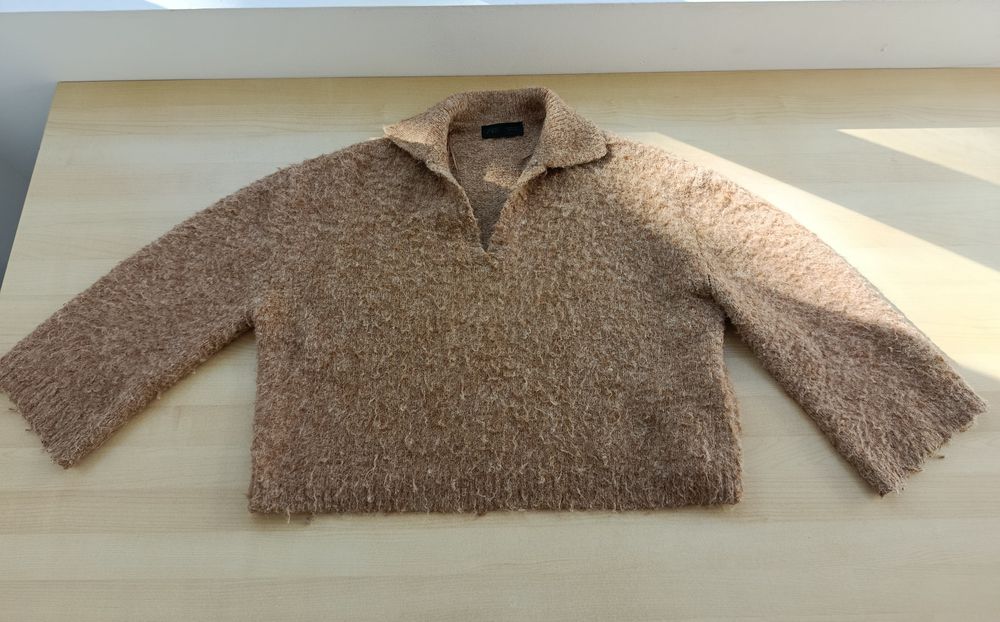 Camisola Zara Bege Felpuda Tamanho S | Zara Beige Fuzzy Knit Sweater Size S