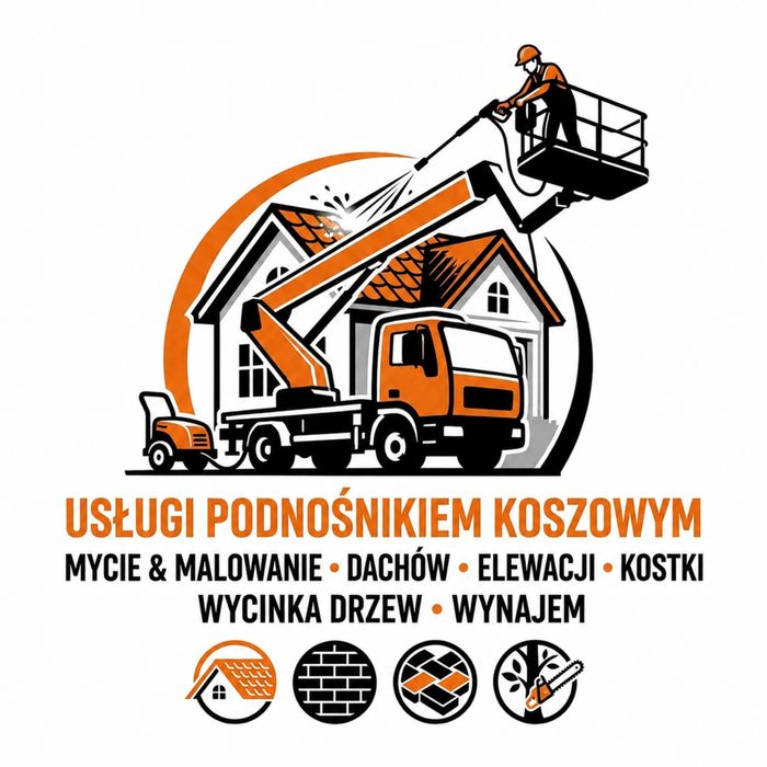 USŁUGI PODNOŚNIKIEM KOSZOWYM / Mycie Malowanie dachów, elewacji, kostki / Wycinka drzew / Wynajem