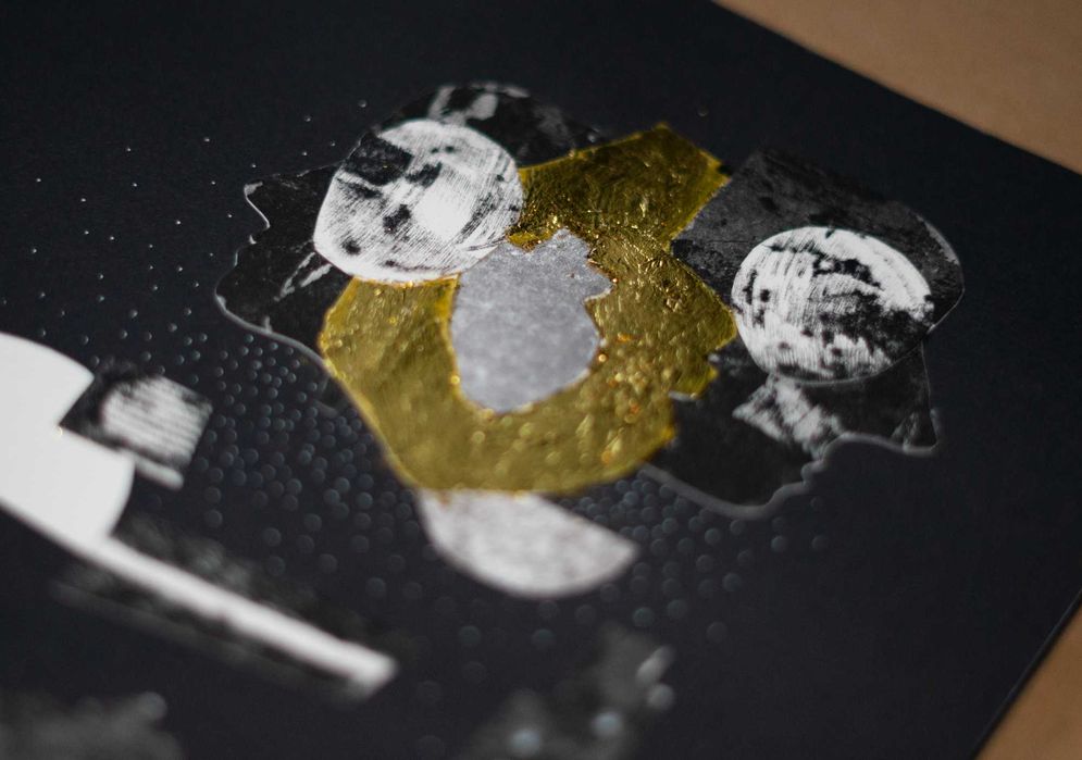 "Nocne rozmowy", kolaż, 21 x 29,7 cm, 2024.