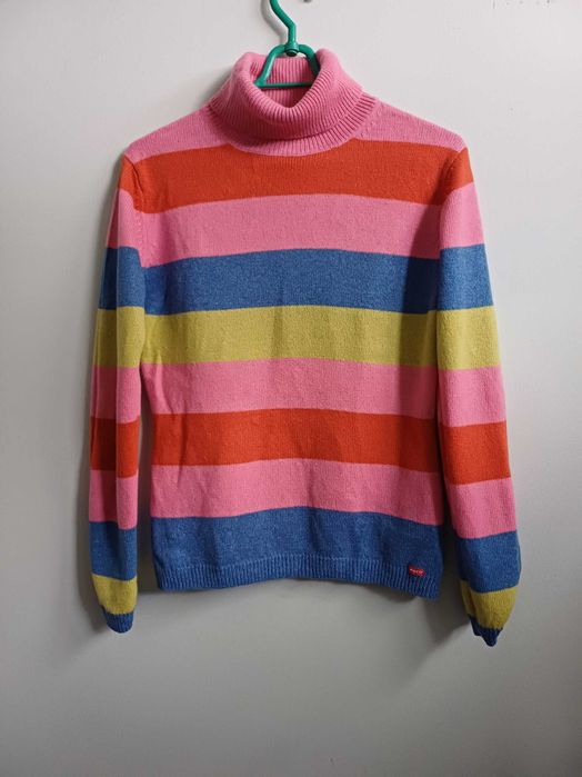Sweter, golf damski w paski z wełną r. S/M