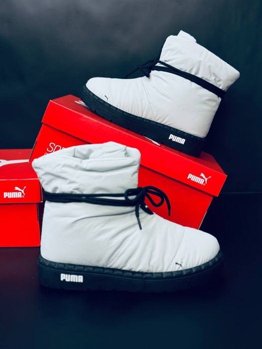 Жіночі сапоги Puma Сірі зимові термо дутики пума сноубутси на хутрі