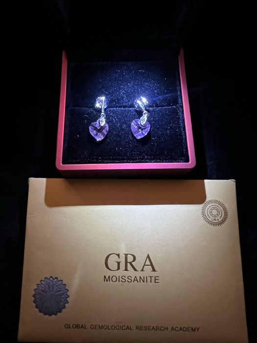Walentynki Srebrne 925 kolczyki z diamentami Moissanite GRA