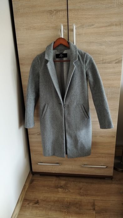 Płaszcz, płaszczyk szary  jesienny, zimowy rozm. XS