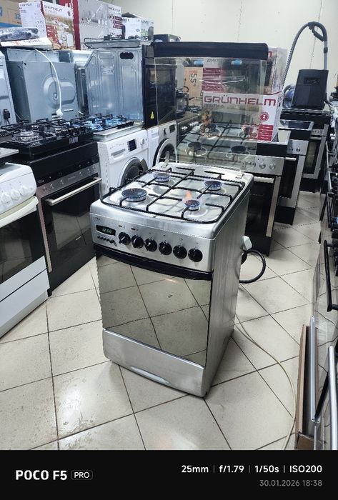 Газова плита з Електричною духовкою сталь нержавійка 50 см ширина