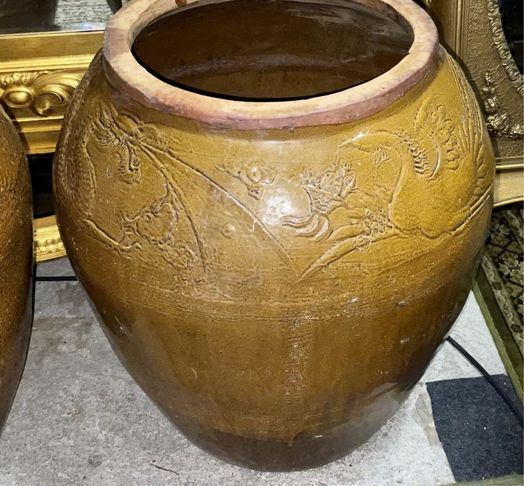 Par de antigas jarras, vasos, talhas Martaban Chinês Antigo