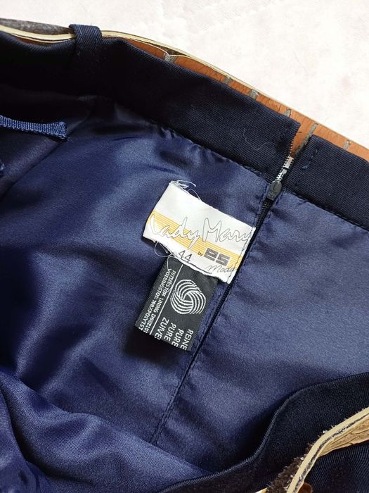 Granatowa wełniana spódnica midi vintage XXL
