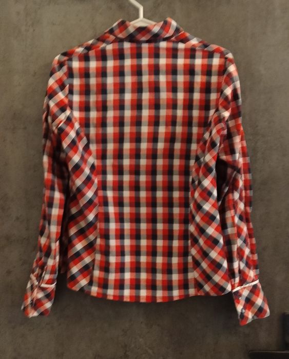 Koszula kolorowa krata taliowana - damska w kratkę czerwona biała