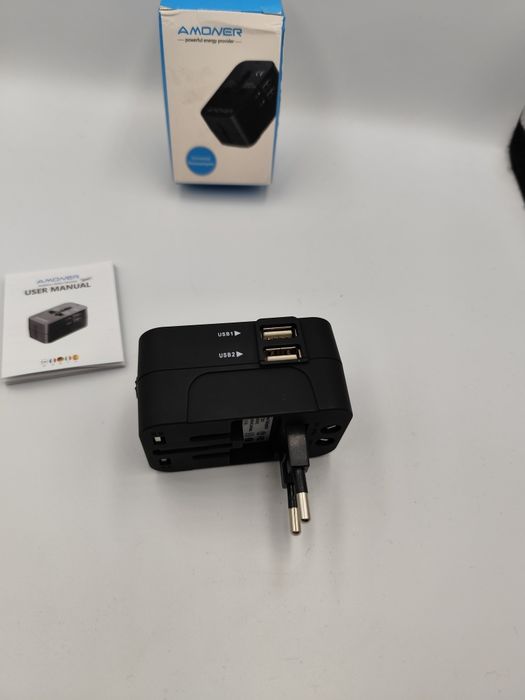 NOWY Adapter podróżny Amoner Europa, UK, US, AUST 2x USB