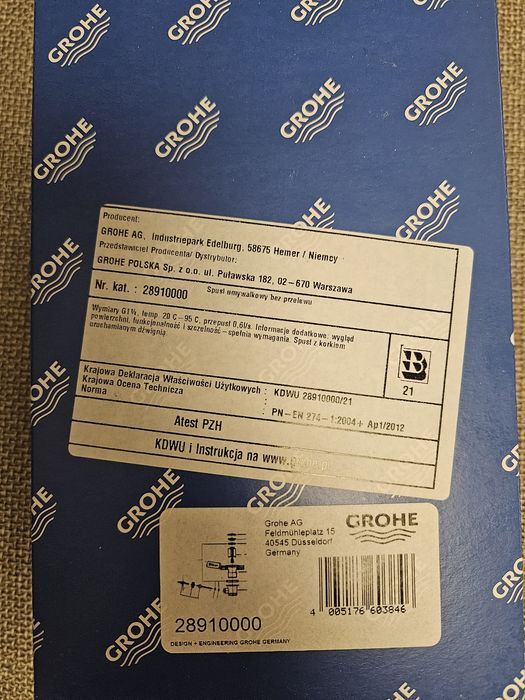 GROHE zestaw odpływowy 1 1/4"
