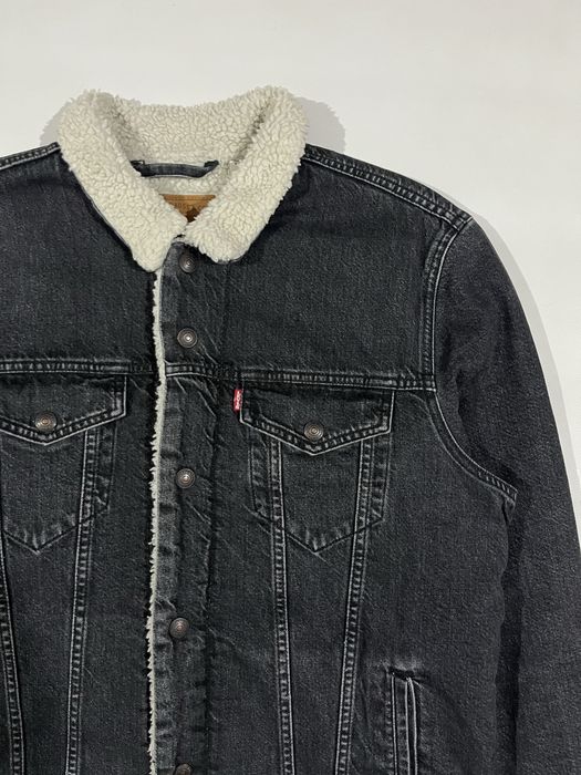 Чорна джинсова куртка levi’s premium сіра джинсовка левайс шерпа роз l