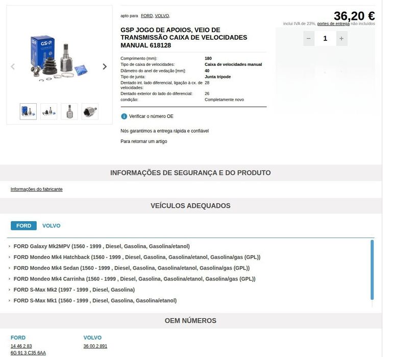 Kit Junta Homocinética Ford e Volvo