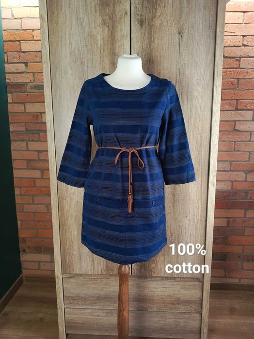 Seasalt Cornwall sukienka tunika sztruks mini paski granat S 36