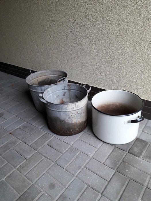 stare garnki ocynkowane, emaliowane, wanienki ocynk