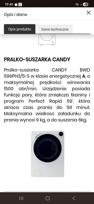 Pralko suszarka Candy Bianca
